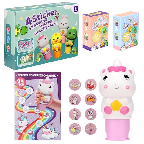 Pavlleen Aufkleberstempel,Reisespiele Sticker Set Mit Malbuch,24 Seitiger Aktivitätenblock,insgesamt 500 Aufkleber,Kleine Geschenke für Kinder,Reisespielzeug für Kleinkinder ab 3-6 Jahren-Pony Set von Pavlleen