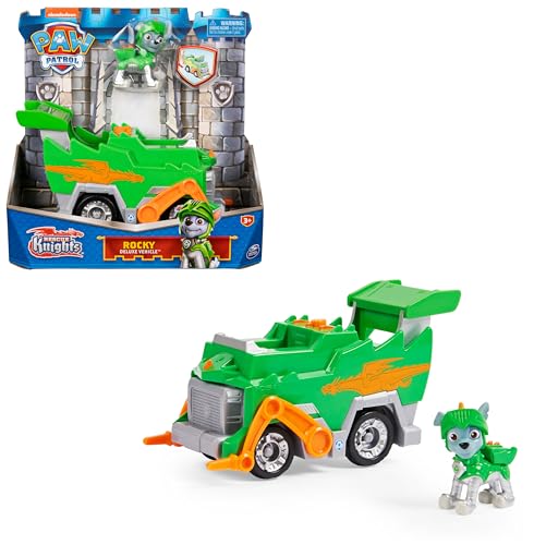 PAW PATROL, Rescue Knights Basis Fahrzeug Spielzeugauto von Rocky mit Welpenfigur, Spielzeug geeignet für Kinder ab 3 Jahren von PAW PATROL