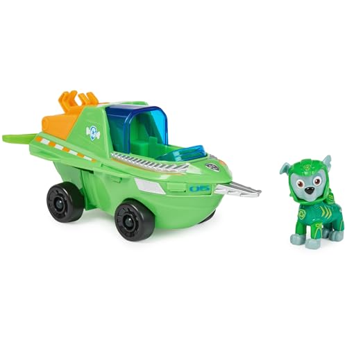 PAW PATROL, Aqua Pups - Basis Fahrzeug Spielzeugauto im Sägefisch-Design mit Rocky Welpenfigur, Spielzeug geeignet für Kinder ab 3 Jahren von PAW PATROL