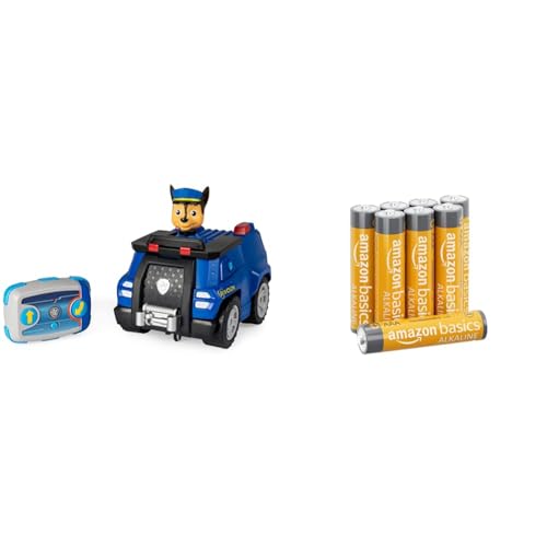 PAW PATROL Chases ferngesteuertes Polizeiauto mit Fernbedienung, für Kinder ab 3 Jahren, Batteriebetrieben & Amazon Basics AAA-Alkalibatterien, leistungsstark, 1,5 V, 8 Stück (Aussehen kann variieren) von Paw Patrol