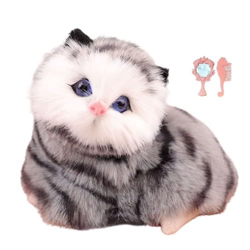 Realistische elektronische Katze Haustiere, Plüsch-Katzenspielzeug mit Spiegel und Kamm, Set, Geschenk für Kinder, Jungen, Mädchen, Grau Realistische elektronische Katze Haustiere, Plüsch-Katzenspielzeug mit Spiegel und Kamm, Set, Geschenk für Kinder, Jungen, Mädchen, Grau von Pawcean