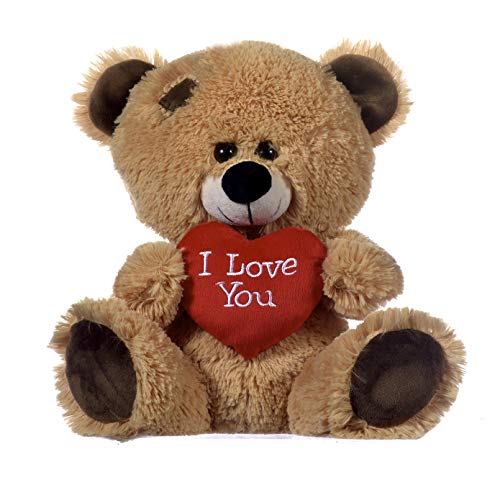 Brauner Patchwork-Teddybär mit rotem Herz und Aufschrift "I Love You", goldbraun, 20,3 cm von Paws