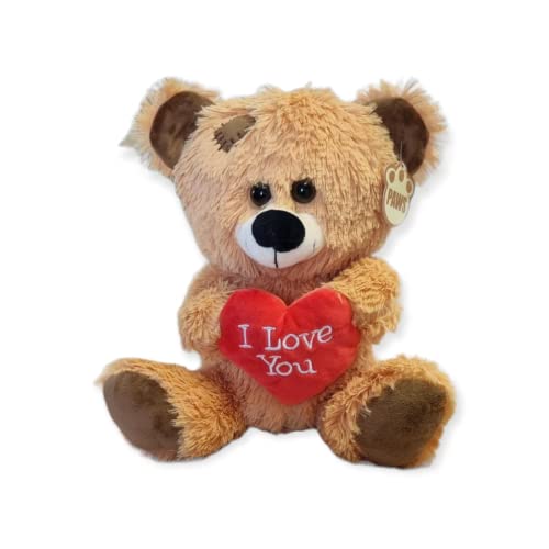 Patchwork-Teddybär mit rotem Herz und Aufschrift "I Love You", goldbraun, 26,7 cm von Paws
