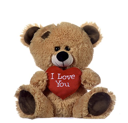 Patchwork-Teddybär mit rotem Herz und Aufschrift "I Love You", goldbraun, 26,7 cm von Paws