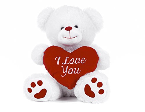 Paws Weißer Teddybär mit rotem Herz und Aufschrift "I Love You", Weiß, 44,5 cm von Paws