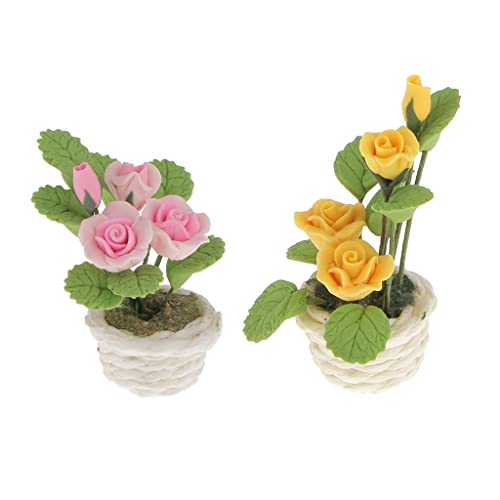 2 Stück Puppenhaus Miniatur Ton Blumen im Rattan-Topf Pflanzgefäß Gartenzubehör für 1:12 Maßstab Miniatur Puppenhaus Dekor von PawwJoy