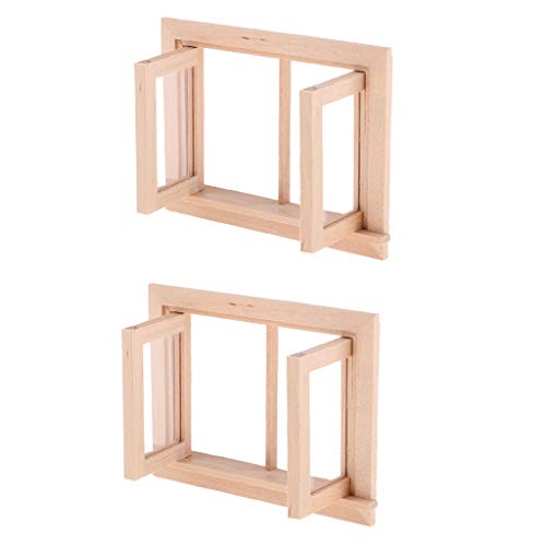 2 Stück unlackierter Miniatur-Fensterrahmen für 1/12 Puppenhaus DIY Material Holzkonstruktion 9,5 x 7,2 cm von PawwJoy