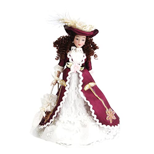 PawwJoy 1/12 Scale Victorian Porcelain Lady Doll with Hat and Umbrella 5.9 Inch Miniature Display Stand for Dollhouse Home Garden Decoration von PawwJoy
