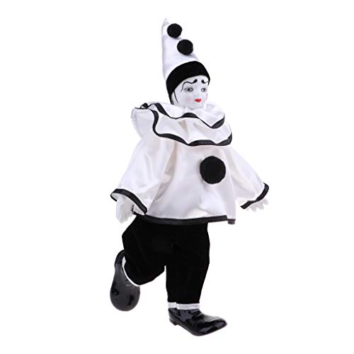 PawwJoy Lustige Clown-Puppe aus Porzellan, 38,1 cm, handgefertigtes Keramik-Sammelstück mit buntem Kostüm, flexible bewegliche Gliedmaßen für Zuhause, Tischdekoration, Halloween von PawwJoy