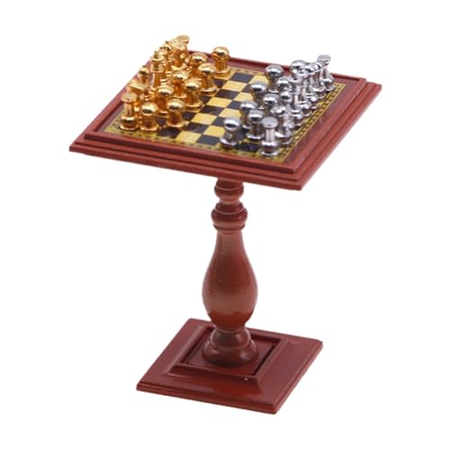 Puppenhaus Miniatur Schach Set Holz Brettspiele Modell Ornament für Mini Zimmer Dekoration Einfache Montage Sammlung Geschenke Schachfiguren von PawwJoy