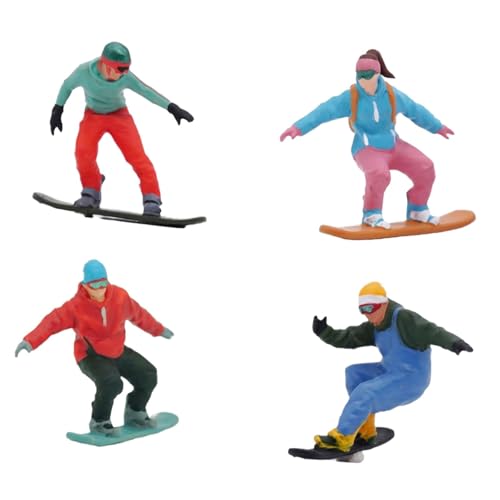 Snowboard-Figur im Maßstab 1:64, Miniatur-Skifahrer-Modell, Foto-Requisite für Eisenbahn-Sets, Puppenhaus-Dekoration, 4 Stück von PawwJoy