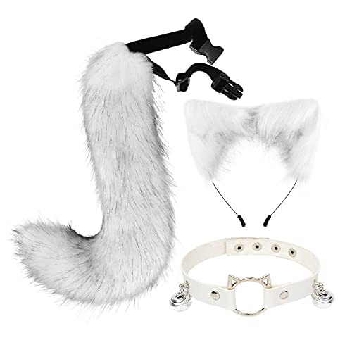 Paxrmuky Katzen Fuchs Werwolf Kostüm Damen Set mit Plüsch Katzenohren Haarreif, Katzenschwanz und Halsband für Halloween, Karneval, Kostümfest Cosplay, Tierkostüm Erwachsene Party Zubehör, Weiß 01 Paxrmuky Katzen Fuchs Werwolf Kostüm Damen Set mit Plüsch Katzenohren Haarreif, Katzenschwanz und Halsband für Halloween, Karneval, Kostümfest Cosplay, Tierkostüm Erwachsene Party Zubehör, Weiß 01 von Paxrmuky