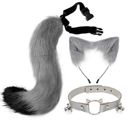 Paxrmuky Katzen Fuchs Werwolf Kostüm Damen Set mit Plüsch Katzenohren Haarreif, Katzenschwanz und Halsband für Halloween, Karneval, Kostümfest Cosplay, Tierkostüm Erwachsene Party Zubehör, Grau Paxrmuky Katzen Fuchs Werwolf Kostüm Damen Set mit Plüsch Katzenohren Haarreif, Katzenschwanz und Halsband für Halloween, Karneval, Kostümfest Cosplay, Tierkostüm Erwachsene Party Zubehör, Grau von Paxrmuky