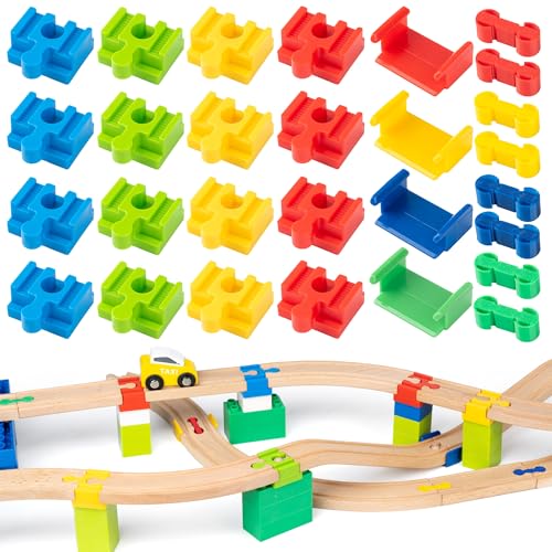 Holzeisenbahn Schienen Adapter Eisenbahn Holz Schienen Connectors Eisenbahn Spielzeug Zubehör 28 Stück Schienenverbinder aus Kunststoff Geeignet für Kinder im Alter Von 3-5 von Payarma