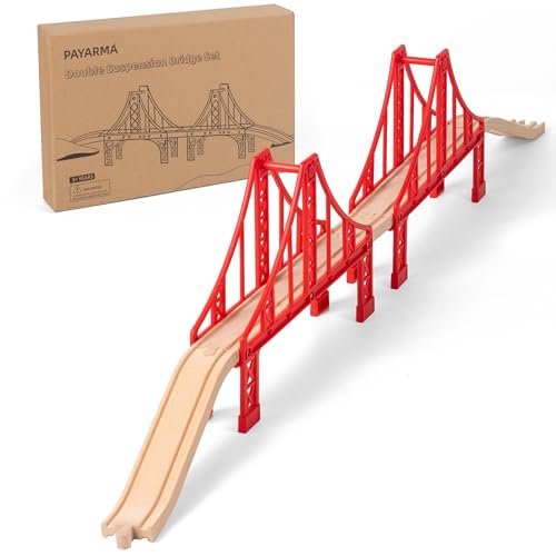 Holzeisenbahn zubehör Holz Eisenbahn brücke Doppel Hängebrücke Set Holz Eisenbahn Kinder Zug Spielzeug Holzeisenbahn für die Kleinen im Alter von 3 Frühlingen von Payarma
