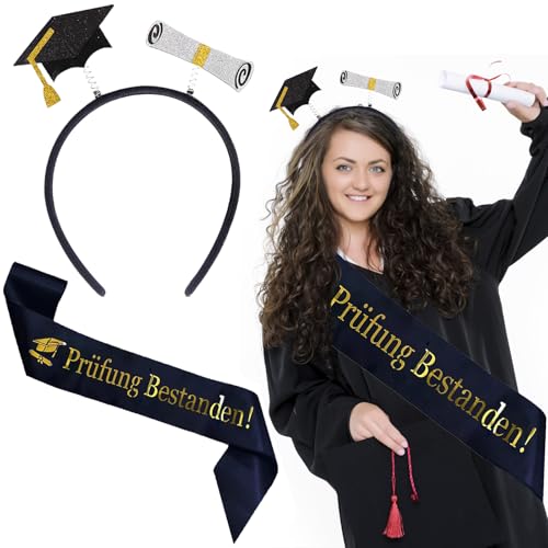Bestandene Prüfung Geschenk, Prüfung Bestanden Deko, 2 Stück Prüfung Geschenk mit Abschluss Schärpe und Stirnbändern, Schwarz Gold Graduation 2025 Deko für Abschlussfeiern Graduation Party Deko Bestandene Prüfung Geschenk, Prüfung Bestanden Deko, 2 Stück Prüfung Geschenk mit Abschluss Schärpe und Stirnbändern, Schwarz Gold Graduation 2025 Deko für Abschlussfeiern Graduation Party Deko von PceGan