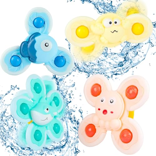 Saugnapf Spinner Spielzeug Baby, Spinner Baby Spielzeug, 4 Stück Fidget Spinner Badewannenspielzeug, Sensorik Badespielzeug Kleinkind für Badewanne Fenster Flugzeug Reise von PceGan