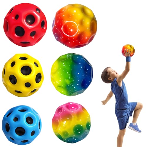 PceGan Moon Ball,Ball,6 Stück Mehrfarbig Spaceb,Super High Bouncing Jump Ball,Mini Space Balls Mondball für Kinder im Freien Interaktives Spielzeug zum Stressabbau von PceGan