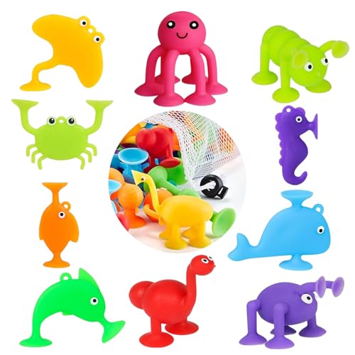 Saugnapf Spielzeug Kinder, 10 Stück Badespielzeug Mit Netzbeutel, Saugnapf Spielzeug Baby Für Kinder Und Kleinkinder, Ideal Für Badezeit, Wasserspiel Und Kreatives Lernen, Weiches Silikonmaterial Für Saugnapf Spielzeug Kinder, 10 Stück Badespielzeug Mit Netzbeutel, Saugnapf Spielzeug Baby Für Kinder Und Kleinkinder, Ideal Für Badezeit, Wasserspiel Und Kreatives Lernen, Weiches Silikonmaterial Für von Pcone Kon