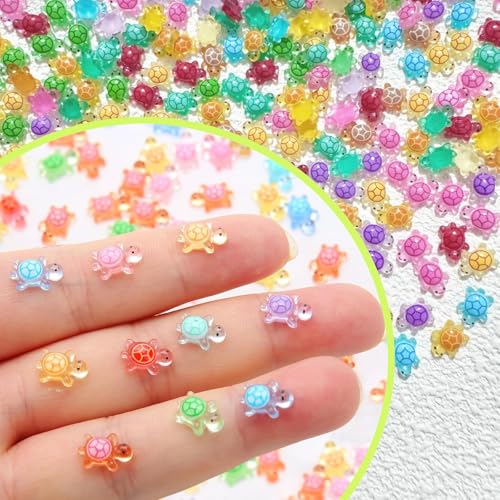 200 Stück Mini Schildkröten, Leuchtende Resin Figuren, Bunte Mini Turtles für Deko, DIY Micro Landschaft, Garten, Party, Puppenhaus, 11 * 7mm, Transparente Box von PcvGef