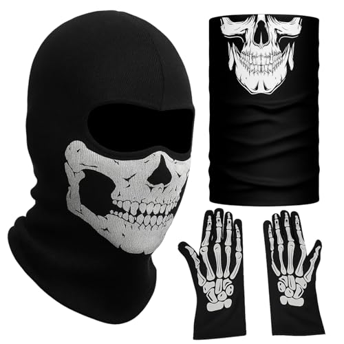 3 Stück Skelett Handschuhen, Gruselige Ghost Mask für Halloween Partys, Ermöglicht das Atmen durch, Gruselige Gh0st Mask für Halloween Partys, Outdoor Aktivitäten wie Radfahren von PcvGef