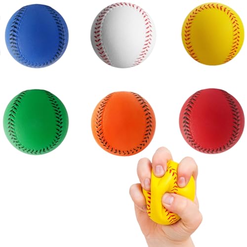 PcvGef Baseball Set 6 Softbälle für Kinder und Erwachsene, Baseball Ball für Indoor und Outdoor Sport, Stress Relief Spielzeug, Farbige Softbälle für Baseball-Themenparty, 7 cm PU Material von PcvGef