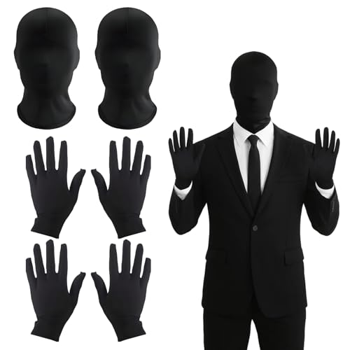 Vollgesichtsmaske Schwarz, 4 Stück Halloween Masken Handschuhen Set, Maske Gesicht Kostüm Für Halloween Party, Karneval, Cosplay, Unisex, Größe 40x25 cm von PcvGef