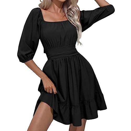 Karneval Kostüm Damen Sexy - Piratenkostüm Damen Sommerkleid, Damen Swing weißes Kleid A-Linien-Kleid , Knielanges feen rüschen Patchwork-Kleid Strandkleid Party fasnachts kostüm Piratin(02 Black,M) von Pdakieyxnd