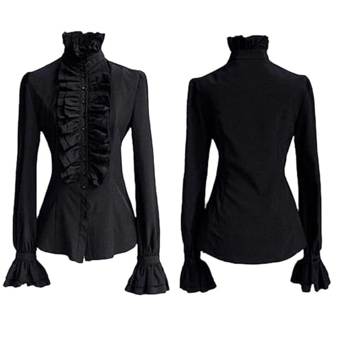 Pdakieyxnd Faschingskostüme Damen Piratin, Piratenbluse Damen Weiß, Kostüm Pirat Damen, Mittelalter Kleidung Damen Bluse, Rüschenbluse Damen Weiß, Cosplay Piratin Kostüm Damen(02 Black,XL) von Pdakieyxnd