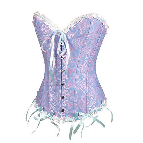 Pdakieyxnd Feen Kostüm Damen, Damen Korsett Bauchweg Vollbrust Corsage Wäsche schnürt Sich Oben Satin ohne Knochen mit G-String Steampunk Damen(01 Purple,XXL) von Pdakieyxnd