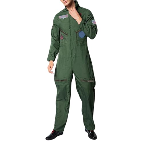 Pdakieyxnd Herren-Kostüm Kampfjet Pilot Kampfflieger Piloten-Overall Jetpilot Kampfpilot Flieger Army Polizei Top Gun Karneval Kostüm(03 Green,L) von Pdakieyxnd