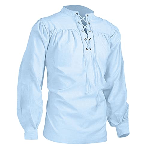 Pdakieyxnd Mittelalter Hemd Herren - Herren Piratenhemd Wikinger Steampunk Retro Renaissance Mittelalter Gothic Ritter Viktorianisch Medieval Katana Rüschen Karneval Kostüm(B Light Blue,S) von Pdakieyxnd