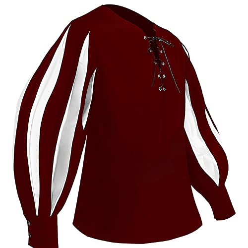 Pdakieyxnd Vikings Kostüm Herren, Herren Retro Mittelalter Kostüm Hemd Langarm Viking Piraten Schnürhemd Halloween Kostüm Renaissance Viktorian Pirat Hexer Karneval Fasching Cosplay Tops(03 Clear,M) von Pdakieyxnd