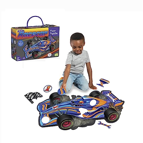 Peaceable Kingdom Riesige Bodenpuzzles mit einzigartig lustigen geformten Teilen für Kinder ab 3 Jahren, Geschenke für Jungen und Mädchen – Rennwagen von Peaceable Kingdom