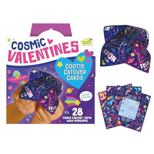 Peaceable Kingdom Valentinstagskarten für Kinder im Klassenzimmer, Set mit 28 Valentinstagsgeschenken – Cosmic Space Cootie Catcher Karten von Peaceable Kingdom