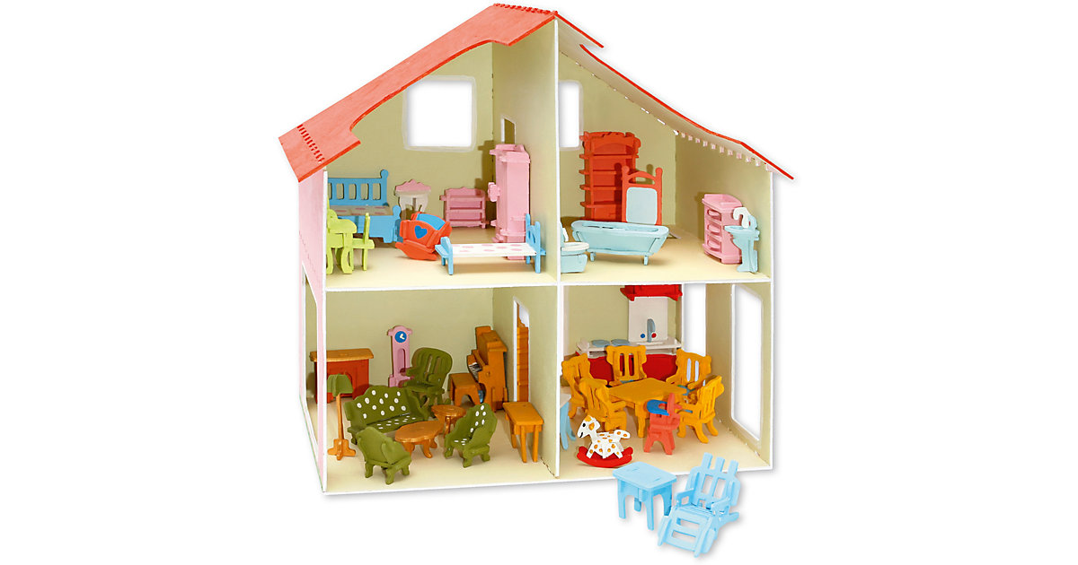Holzbausatz Puppenhaus (inkl. Möbel - über 40 Teile) von PEBARO