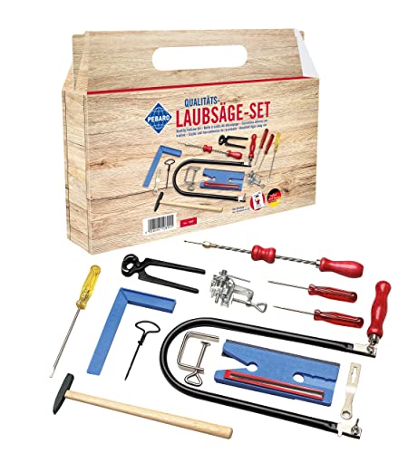 Pebaro 108P Laubsäge-Set im Tragegriff-Karton, 21 Teile, praktische Kofferverpackung, komplettes Set mit Laubsägebogen made in Germany, Laubsägen, Basteln mit Holz, Bastelset, Geschenkidee für Kinder von Pebaro