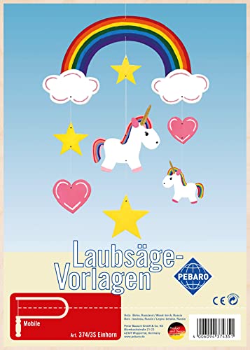Pebaro 374/3S Laubsägevorlage Mobile Windspiel Einhorn, 3mm Sperrholz DIN A 4, Motiv vorgedruckt, aussägen mit Laubsägebogen, basteln, anmalen, fertig, Basteln mit Holz, Geschenkidee für Kleinkinder Pebaro 374/3S Laubsägevorlage Mobile Windspiel Einhorn, 3mm Sperrholz DIN A 4, Motiv vorgedruckt, aussägen mit Laubsägebogen, basteln, anmalen, fertig, Basteln mit Holz, Geschenkidee für Kleinkinder von Pebaro