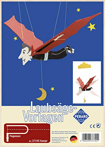 Pebaro 377/4S Laubsägevorlage Mobile Windspiel Vampir, 3mm Sperrholz DIN A 4, Motiv vorgedruckt, aussägen mit Laubsägebogen, basteln, anmalen, fertig, Laubsägen, Basteln mit Holz, Geschenkidee von Pebaro