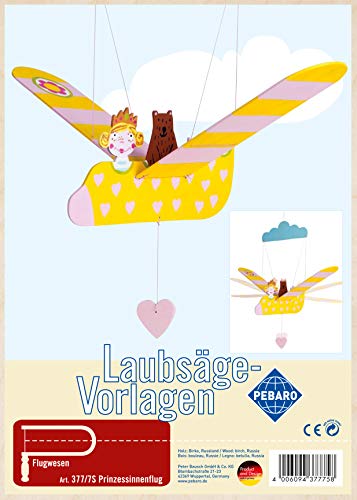 Pebaro 377/7S Laubsägevorlage Mobile Windspiel Prinzessinenflug, 3mm Sperrholz DIN A 4, Motiv vorgedruckt, aussägen mit Laubsägebogen, basteln, anmalen, fertig, Laubsägen, Holz, Geschenkidee von Pebaro