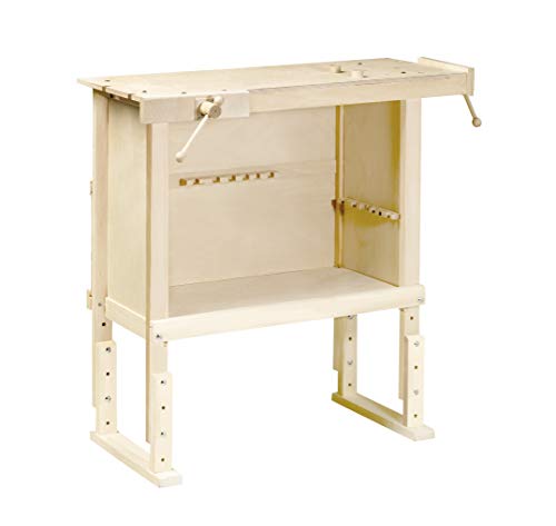 Pebaro 489 Werkbank aus Holz für Kinder, höhenverstellbar von 72 bis 87 cm, Tischgröße 30x77 cm, perfekt für Bastler und Hobby-Handwerker, Geschenkidee Werken und Basteln von Pebaro