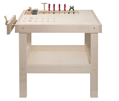 Pebaro 490 Qualitativ hochwertige Werkbank aus Vollholz Natur, höhenverstellbar von 66 bis 73 cm, Tischgröße 47x69 cm, hohe Standsicherheit, perfekt für Bastler und kleine Handwerker, Geschenkidee von Pebaro