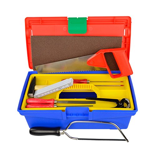 Pebaro 645 Werkzeug-Set in Kunststoffbox für Hobby und Schule, 11 Teile, praktischer Koffer, ausklappbare Fächer, Basteln mit Holz, Werken, Bastelset, Geschenkidee für Kinder von Pebaro