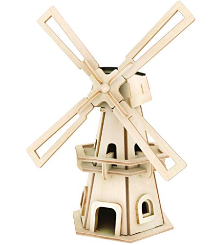Pebaro 834/1 Solar Holzbausatz Windmühle, 3D Puzzle, Modellbausatz, Basteln mit Holz, Holzpuzzle, Bastelset, vorgestanzte Holzplatte, ausbrechen, zusammenstecken, fertig, Geschenkidee, 8 x 12 x 21 cm von Pebaro