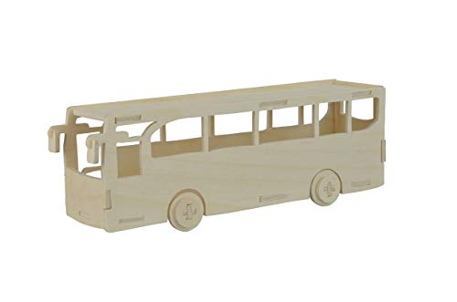 Pebaro 851/6 Holzbausatz Bus, 3D Puzzle, Modellbausatz, Basteln mit Holz, Holzpuzzle, Bastelset, vorgestanzte Holzplatte, inkl. Schmirgelpapier, ausbrechen, zusammenstecken, fertig, Geschenkidee von Pebaro