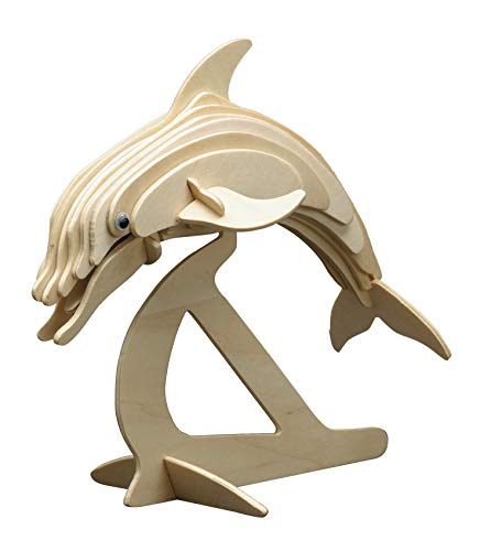 Pebaro 864/1 Holzbausatz Delphin, 3D Puzzle Tier, Modellbausatz, Basteln mit Holz, Holzpuzzle, Bastelset, vorgestanzte Holzplatte, ausbrechen, zusammenstecken, fertig, Geschenkidee von Pebaro