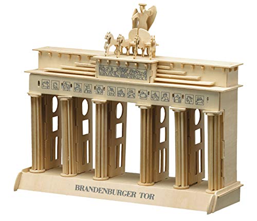 Pebaro 874 Holzbausatz Brandenburger Tor, 3D Puzzle Bauwerk, Modellbausatz, Basteln mit Holz, Holzpuzzle, Bastelset, vorgestanzte Holzplatte, ausbrechen, zusammenstecken, fertig, Geschenkidee von Pebaro