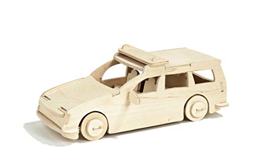 Pebaro 851/3 Holzbausatz Polizeiauto, 3D Puzzle, Modellbausatz, Basteln mit Holz, Holzpuzzle, vorgestanzte Holzplatte, inkl. Schmirgelpapier, ausbrechen, zusammenstecken, fertig, Geschenkidee von Pebaro