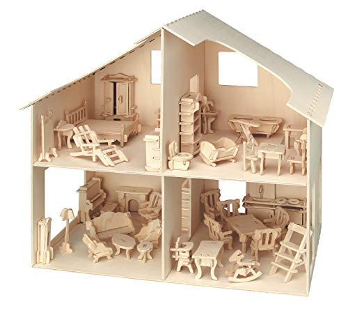 Pebaro Donau Elektronik _M880 3D Puzzle Puppenhaus mit Möbeln, 30 x 30 x 30 cm von Pebaro