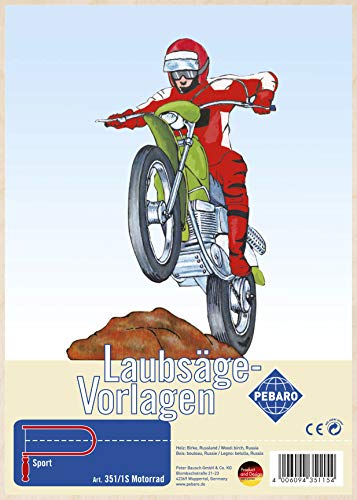 Pebaro 351/1S Laubsägevorlage Motorrad, 3mm Sperrholz DIN A 4, Motiv vorgedruckt, aussägen mit Laubsägebogen, basteln, anmalen, fertig, Laubsägen, Basteln mit Holz, Geschenkidee von Pebaro